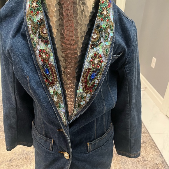 I B Diffusion beaded collar denim jacket size 4 1990s 1990s 1990s 1990s fall - Picture 6 of 17